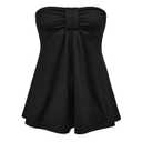 OYOANGLE Women's Ruched Strapless Top Solid Summer Sleeveless Flowy Peplum Tube Tops Black Small (Black)