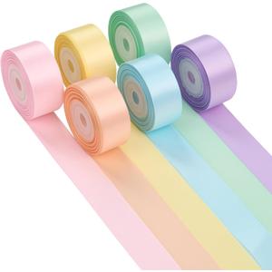 Pastel Ribbon Set 1 Inch x 60 Yards, 6 Rolls Pastel Rainbow Satin Ribbon for Easter Decor, Spring Decorations, Bridal Shower, Gift Wrapping, Bouquets, Party Supplies and Crafts