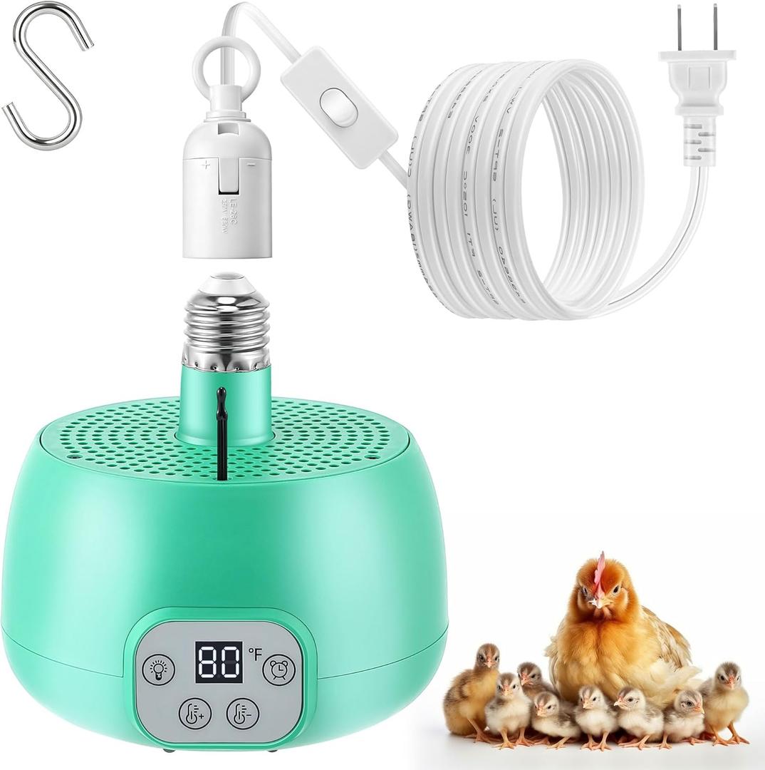 1 Pack Chicken Coop Heater, Timing Chicken Heat Lamp, Smart Temperature Control Chick Brooder Heater, 5 ft Ultra Long Cable Reptile Heating Lamp for Poultry Chick Reptile Pet Dog Cats