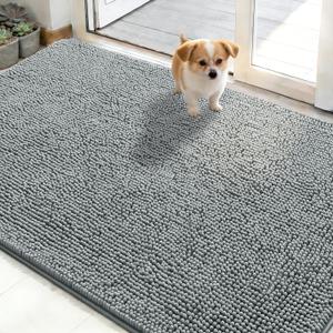 OLANLY Dog Door Mat for Muddy Paws 48x30, Absorbs Moisture and Dirt, Absorbent Non-Slip Washable Doormat, Quick Dry Chenille Mud Mat for Dogs, Entry Indoor Entryway Carpet for Inside Floor, Grey