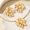 Vivian&CD Gold Choker Necklaces Earrings Set for Woman, Simple Metal Collar Necklace Earrings Set Open Round Clavicle Chain Earrings
