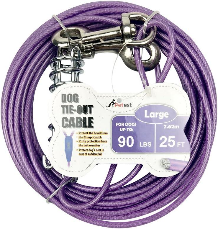 Petest 25ft Tie-Out Cable with Crimp Cover & Buffer Spring for Large Dogs Up to 90 Pounds (Blue & Purple)