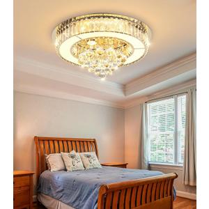 AFQEJG 19.6" Gold Modern Crystal Chandeliers for Dining Room LED Dimmable Light Fixtures Flush Mount Light Living Room Bedrooms