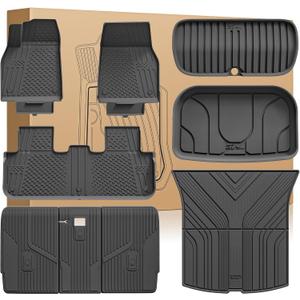 3W Tesla Model Y Juniper Floor Mats(Not for Standard), Front Rear Cargo Liner & Seatback Protector, Custom Fit 2025 2026 Model Y Accessories, TPE All Weather Odorless Non-Slip