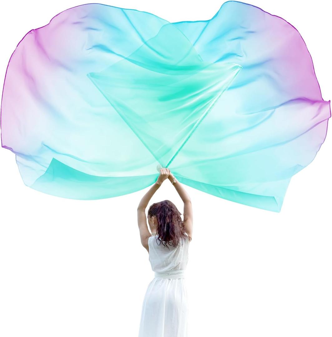 Jetec 2 Pcs 55" Worship Flags for Dance Church Praise Dance Flag with Flexible Rod Semicircle Angel Wing Design for Outdoor Stage Performance Religious Activities(Green Blue Purple,Gradient Colors)