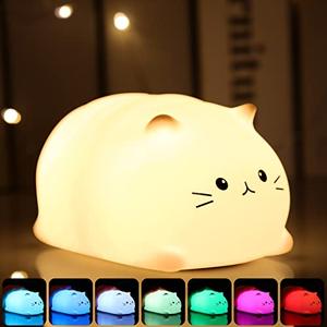 Tremdwoto Cat Night Light for Kids,Cute Colorful Night Light Baby Girl Squishy Night Lights Lamp 3 Hour Timer Kitty Light USB Rechargeable Nursery Lamp Nightlight ，Gifts for Boys and Girls
