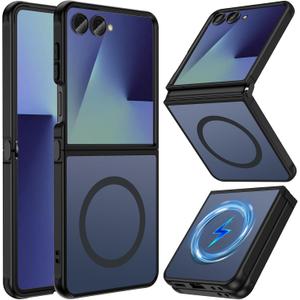 for Samsung Galaxy Z Flip 7 Case Magnetic, Z Flip 7 Case [Compatible with MagSafe], Translucent Matte Military Grade Drop Protection Slim Fit Hard PC Rugged Phone Cover for ZFlip7,Black