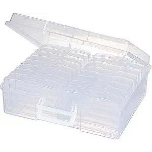 novelinks Transparent 4" x 6" Photo Organizers and Photo Storage Box with Handle, 16 Inner Photo Cases, Portable Picture Organizers & Photo Storage Containers (Clear)