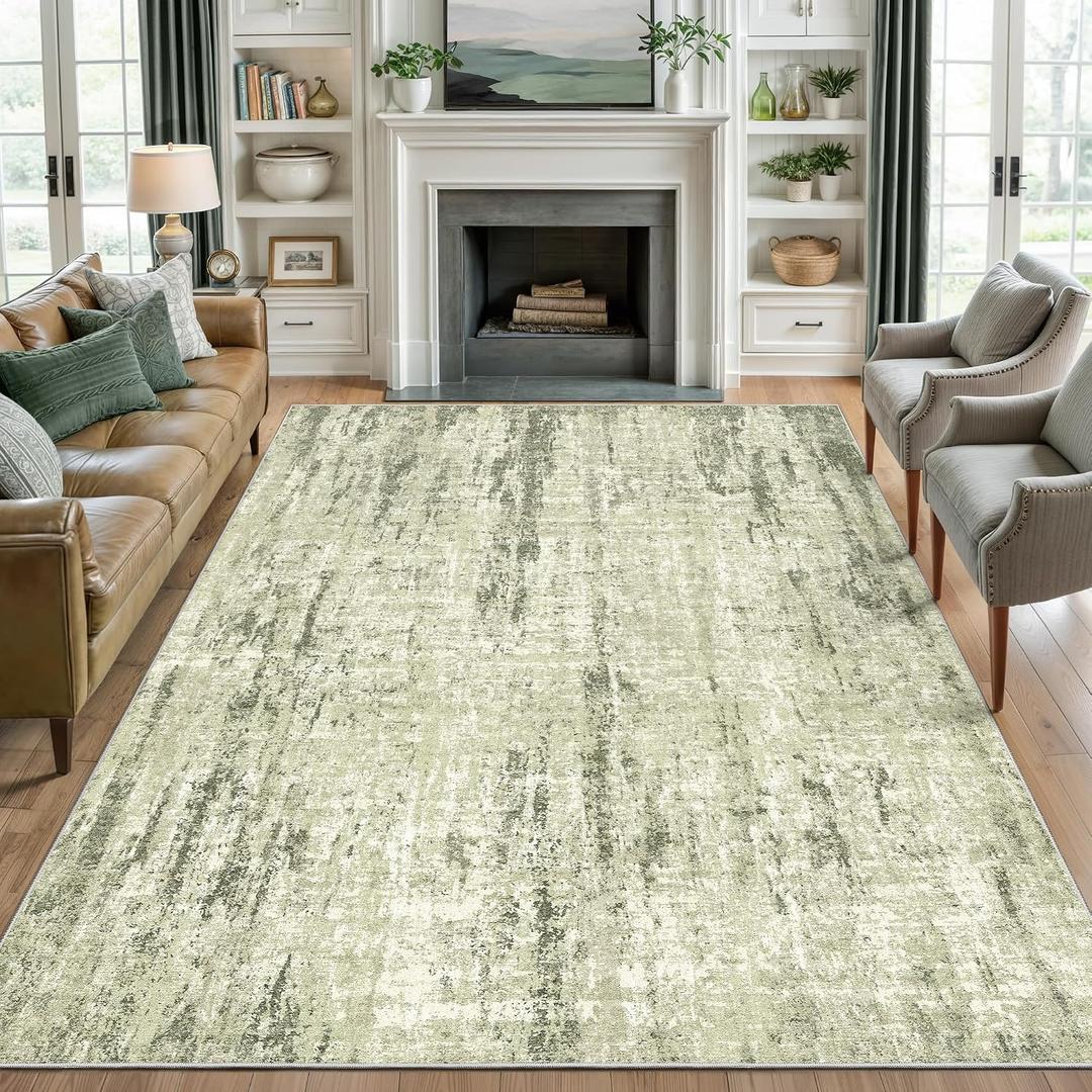 Valenrug Washable Rug 5x7 - Stain Resistant 5x7 Area Rugs for Living Room, Non Slip Backing Printed Rugs for Bedroom, Foldable Machine Washable Area Rug(Green,5'x7')