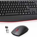 Wireless Keyboard and Mouse Combo-Full Size QWERTY Layout 2.4G Stereo Keycap Ergonomically Designed Mechanical Keyboard Set for Windows, PC,Laptop, Notebook,Computer with USB-A&Typ-C 2-in-1 Receiver (red)