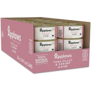 Applaws Natural Wet Cat Food, 24 Count, Limited Ingredient Canned Wet Cat Food, Tuna with Shrimp in Broth, 2.47oz Cans (EXP 08/13/28)
