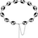 Cow Print Concho Belts Cow Print Concho Chain Belt Rodeo Accessories Oval Adjustable Metal Waist Leather Cowgirl Belt for Women Dress Jeans Short