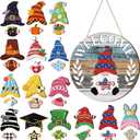 Qunclay Interchangeable Wooden Gnome Decor Holiday Seasonal Gnome Decorations with Magnet Pieces and Detachable Hats Changeable Welcome Sign for Home(Cute Style)