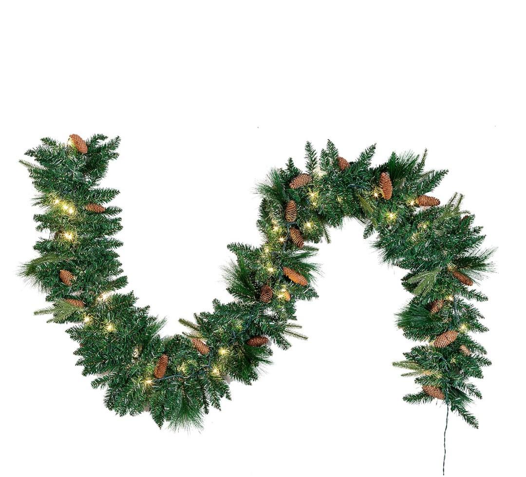 Joiedomi 9FT Christmas Garland, Carolina Pine Artificial Holiday Garland with 50 Lights Warm White String Lights for Winter Christmas Decoration
