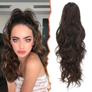 BARSDAR Claw Clip in Ponytail Extensions - 20 Inch Wavy Ombre Ponytail Hair Extensions for Women - Synthetic Claw Clip in Pony Tails Hairpieces Fake Pony Tails - Black Ombre Brown (20 Inch (Pack of 1))