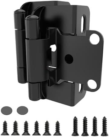 Chibery 20 Pack | 1/2 inch Overlay Semi Partial Wrap Around Cabinet Hinges, Self Closing Face Frame Variable Decorative Replacement, Kitchen Hardware, with Screw & Quiet Bumper (Matte Black)
