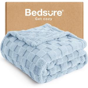 Bedsure GentleSoft Light Blue Throw Blanket for Couch - Checkered Fleece Blankets Gifts for Kids Girls, Cute Soft Cozy Throw for Bedroom Home Decor Gifts, 50x60 Inches (Blue)