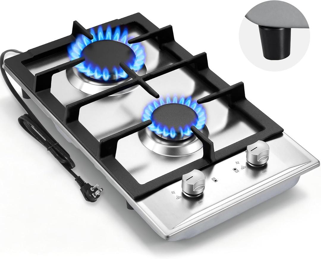 12 Inch Gas Cooktop, 2 Burner Gas Stove, 304 Stainless Steel