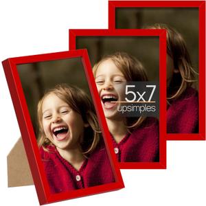 upsimples 5x7 Picture Frame Set of 3, Made of High Definition Glass for 5 x 7, Wall and Tabletop Display Thin Border Photo Frames for Home Decor, Red