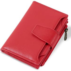 Small Wallet Women RFID Blocking PU Leather Bifold Compact Card Holder Wallet for Women with Zipper Coin Pocket 4 ID Window (Red Wine)