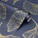 CiCiwind Blue and Gold Peel and Stick Wallpaper Ginkgo Leaves Contact Paper Removable Self Adhesive Wall Paper for Bathroom Bedroom Cabinets Shelf Drawer Home Remonation 17.3"78.7"