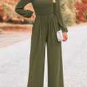 KIRUNDO Jumpsuits for Women Dressy Casual One Piece Long Sleeve Wide Leg Long Pant Rompers With Pockets 2025 Fall Outfits (Green, XXL)