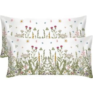 AVOIN colorlife Wildflowers Winter Smooth Soft Satin Pillowcase for Skin and Hair, Silky Pillowcase 20 x 36 Inches Set of 2, Decoration for Bedding Living Room Sofa,Gifts for Lady Men Family