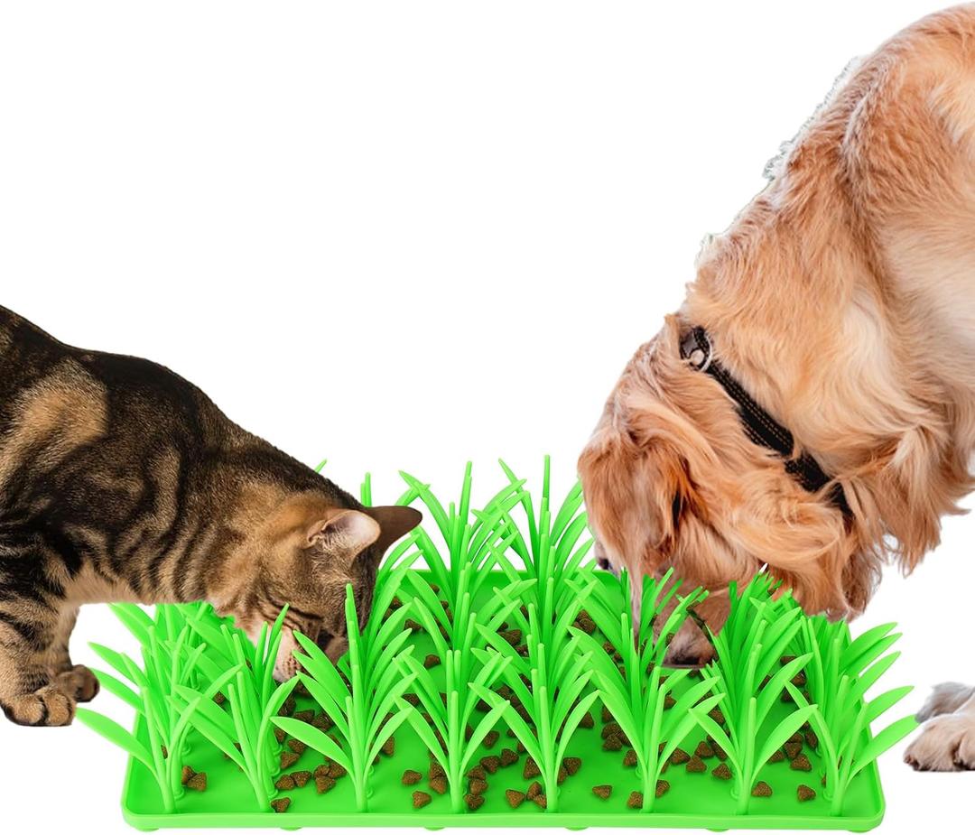 AIERSA Silicone Grass Mat for Cats,Slow Food Mat Grass,Pet Snuffle Mat for Dog,Green Grass Silicone Cat Foraging Mat Motivate Pets to Forage for f Food,Interactive Food Toy for Boredom