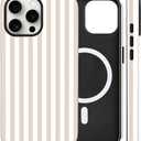 Magnetic for iPhone 15 Case Cute Stripes Phone Case, Shockproof Slim TPU and Hard PC Protective Phone Cover Compatible with MagSafe Designed for Women Girls, Apricot