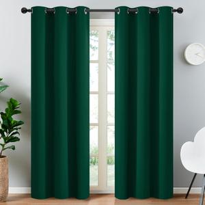 Yakamok Dark Green Blackout Curtains for Bedroom, Room Darkening Thermal Insulated Grommet Window Curtains, Light Blocking Blackout Drapes for Living Room, 38Wx84L inch,2 Panels
