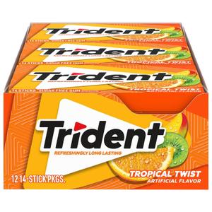 Trident Tropical Twist Sugar Free Gum, 12 Packs of 14 Pieces (168 Total Pieces) (EXP 06/21/26)