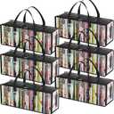 Lifewit DVD Storage Bags 6 Pack, Clear PVC DVD Case Holder with Handles, Front Window Zipper Design, Stackable Media Organizer for Blu Ray Disc, Movie Cases, VHS Box, Hold 210 Pcs DVDs (35 Each)