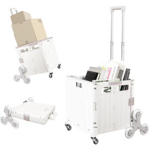 Collapsible Rolling Crate for Stair Climbing : Rolling Cart for Shopping Teacher Laundry (Milky White)