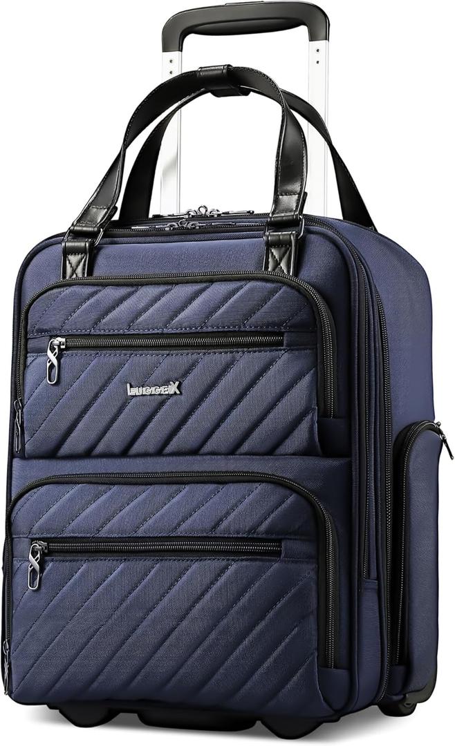 LUGGEX Underseat Carry On Luggage with Wheels, UDK Stylish Lightweight Under Seat Luggage, Soft Sided Personal Item Suitcase for Short Trip (UX-Core, Blue Black, 16 Inch)