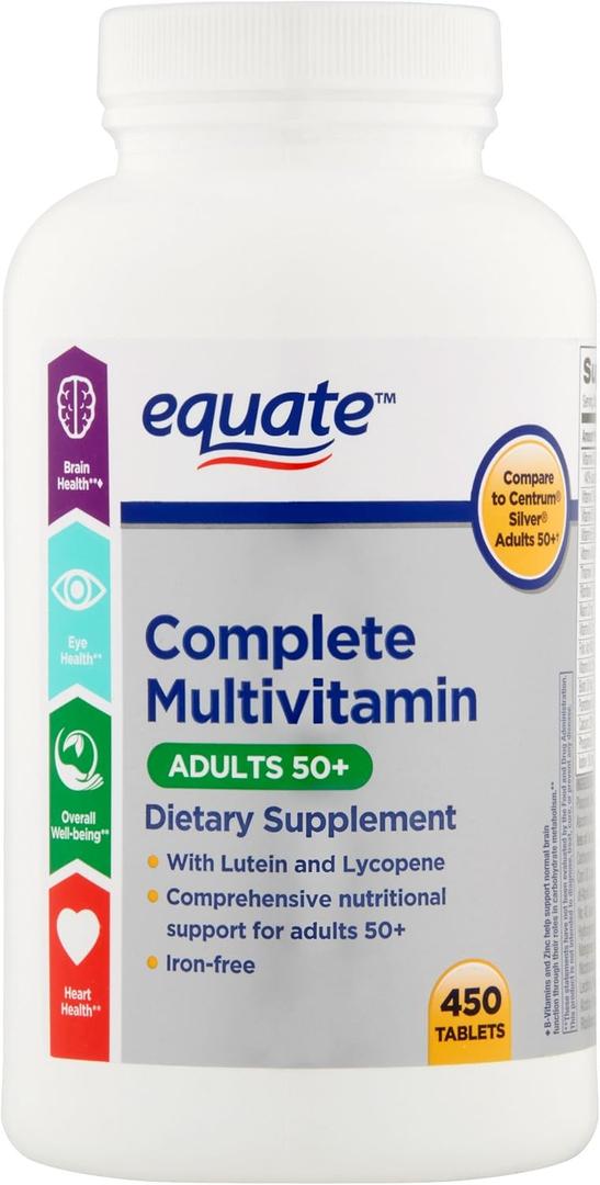 Equate Adults 50+ Complete Multivitamin/Multimineral Supplement Tablets, 450 Ct. Bbd 09/27
