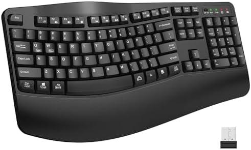 EDJO Ergonomic Wireless Keyboard with Wrist Rest, Wave Keys, for Large Hands, 2.4GHz Full Size Ergo Cordless USB Computer Keyboard, Comfortable Natural Typing, for Laptop, Mac, Windows (Black)