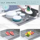 Ohuhu Sink Drying Rack, 20.5" W x 16.1" L Over The Sink Roll-Up Dish Drainer - Rolling Foldable Accessories Heat-Resistant Mat Anti-Slip Silicone Coated Multipurpose for Kitchen Counter