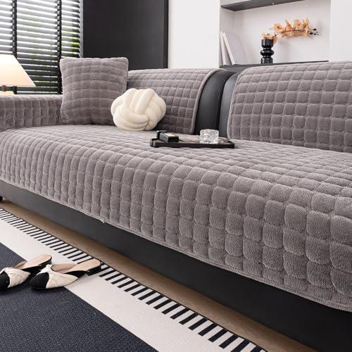 JPGGD Velvet Couch Covers for Sofa, Sofa Covers Washable Sectional, Large Anti-Slip Sofa Slipcovers for 3-4 Cusions and L-Shaped Sofas(1pc, Dark Grey,36"×94")