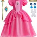 GZ-LAOPAITOU Peach Costume for Girls Princess Peach Dress Kids Halloween Cosplay Birthday Party Dress Up Outfits, Size 120