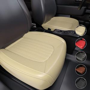 FEELON 2 Pieces ZC Car Seat Covers Front Bottom Seat Cushion Covers, Waterproof Nappa Leather, Anti-Slip and Wrap Around The Bottom, Universal Auto Interior Fit for Sedans SUV Pick-up Truck, Beige