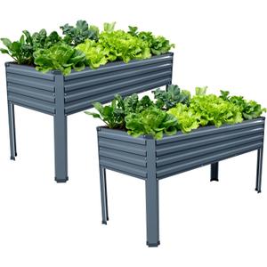 Vengarus Galvanized Raised Garden Bed Outdoor with Legs,481830in Metal Elevated Raised Planter Box for Backyard, Patio, Balcony, 300lb Capacity, Grey(2PCS)