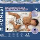 The Honest Company Comfort Dry Disposable Overnight Diapers for Sensitive Skin, Hypoallergenic, Baby Cozy Cloud and Star Signs Design Club Box Size 6 (35 lbs) 34 Count