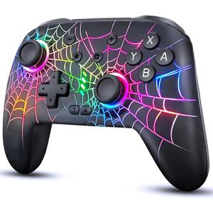 Switch Pro Controller Wireless Control - Compatible with Nitendo Switch/OLED/Lite, 1000mAh Rechargeable Switch Controllers with 9 Colors LED, Turbo, Vibration, Wake Up (Deep Black)