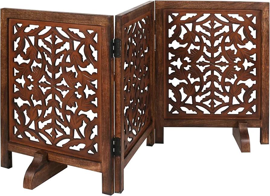 The Wooden Town Freestanding Foldable Wooden Dog Gate – 54” Wide, 24” Tall, 3 - Panel Pet Gate with Support Feet for Doorways, Stairs & Indoor Use