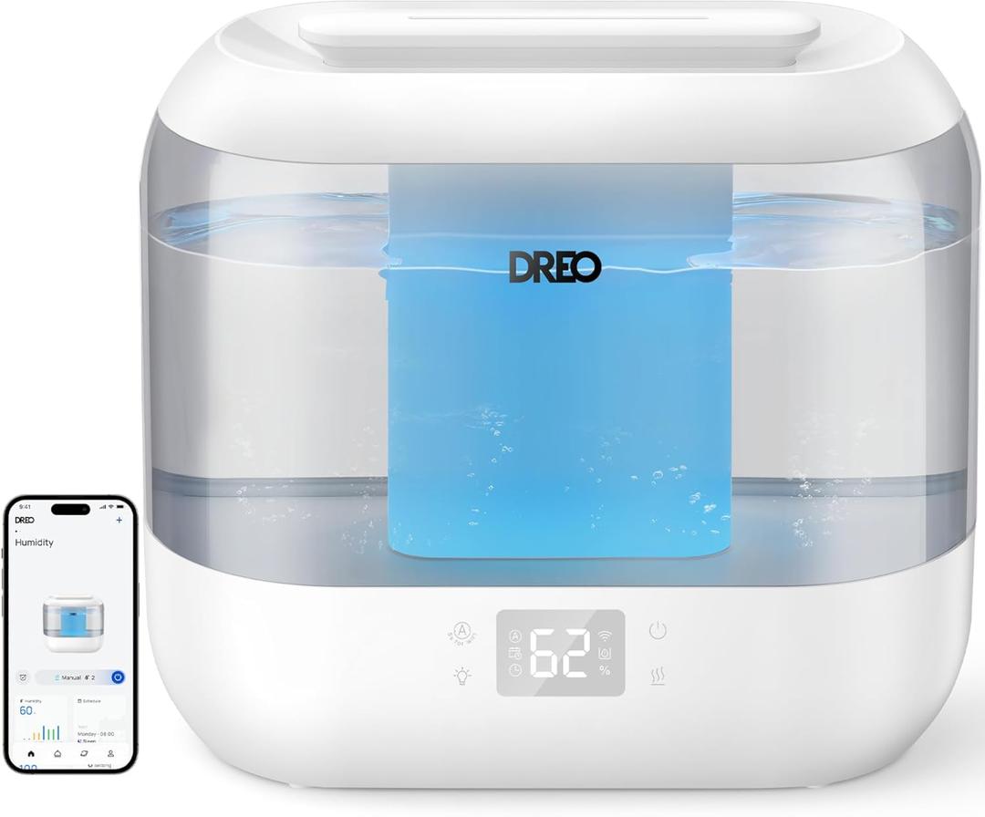 Dreo Smart Humidifier, Cool Mist Humidifiers for Bedroom, Quiet 4L Top Fill Ultrasonic Humidifiers for Home Office Plant & Baby with Nightlight, LED Display, 36H Runtime, APP/Voice Control, HM311S