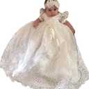 Pretty headband lace long Christening Baptism Dress for baby girl (6M, White)