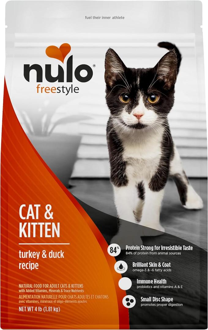 Nulo Freestyle Cat & Kitten Dry Food - Turkey & Duck Recipe, High Protein Grain Free Cat Food, Natural Kibble with Probiotics & Omega Fatty Acids, 4lb Bag (EXP 08/10/26)