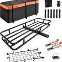 MeeFar Hitch Mount Cargo Carrier Basket 53" x19" x 5"+Waterproof Cargo Bag (51" x17"x 18"),Hauling Weight Capacity of 500 Lbs fit on 2 Inch Receiver with Hitch Stabilizer,Net and Straps