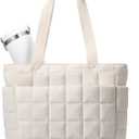 befen Laptop Tote Bag for Women Work, Travel Tote Bags Nurse Puffer Quilted Handbags, Lightweight Waterproof Beach Purse, A-Beige