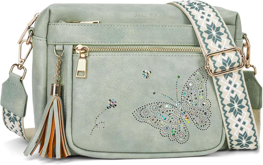 KITEVIUN Crossbody Bags for Women Trendy Leather Crossbody Purse Shoulder Handbags Butterfly Design